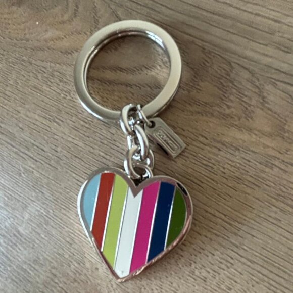 Coach Legacy Striped Heart Keychain with Hangtag - Picture 1 of 4